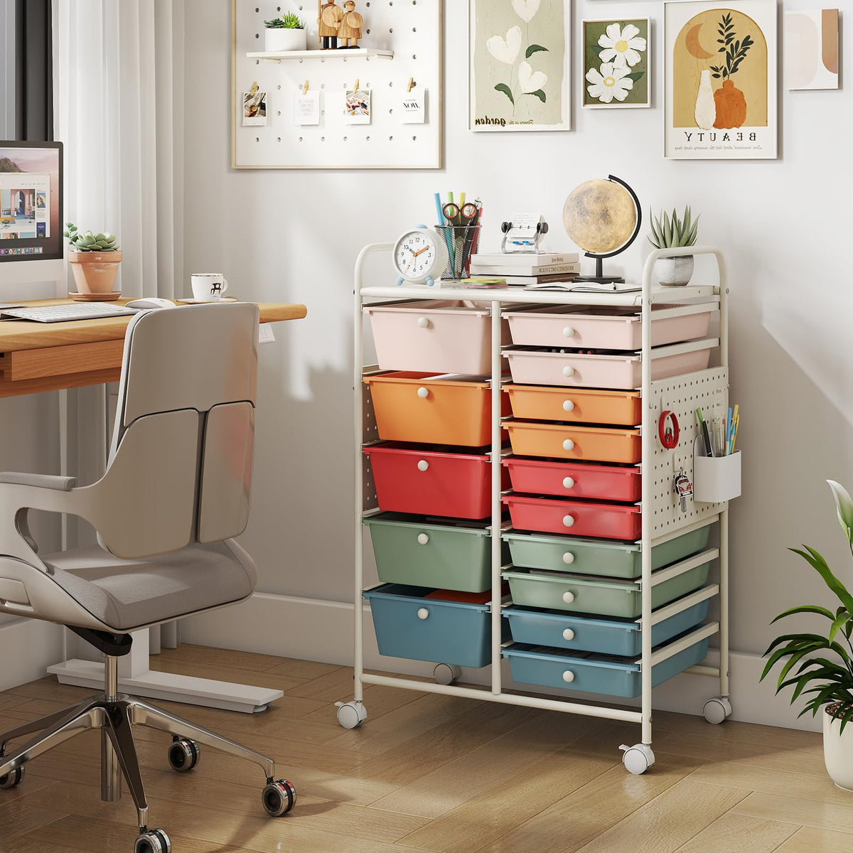 15 Drawer Rolling Storage Cart with Metal Tabletop P3510