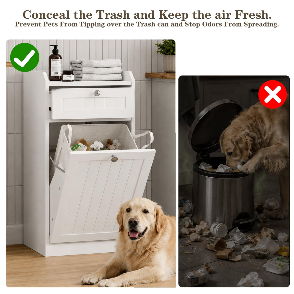 White 2 x 8 Gallon Double Tilt Out Trash Can Cabinet Y9848