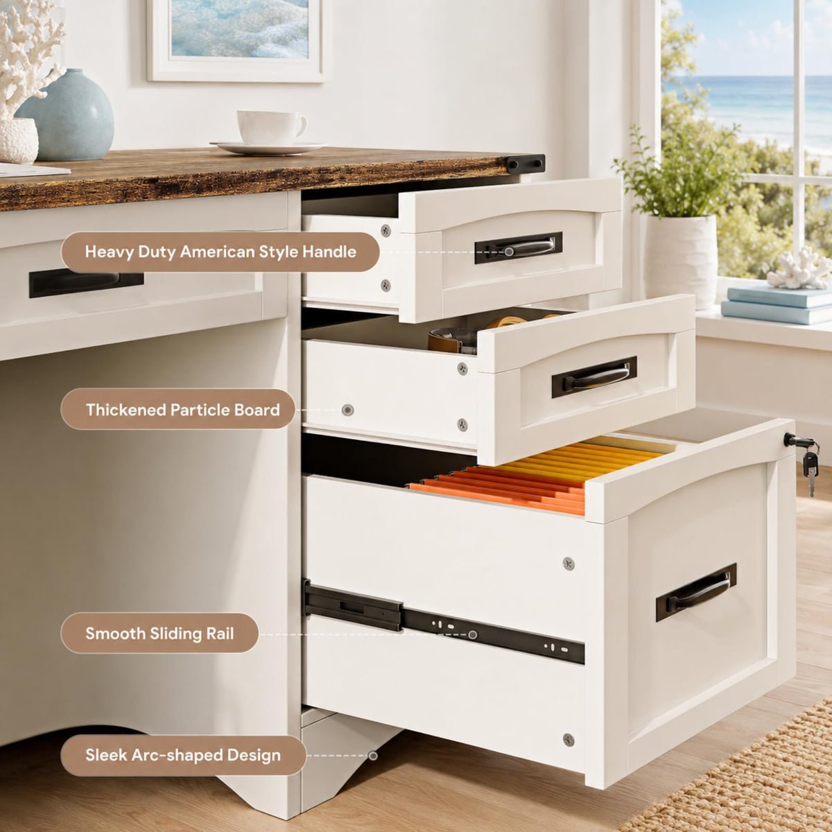 47 Inch Computer Desk with Hutch and 4 Drawers A2148