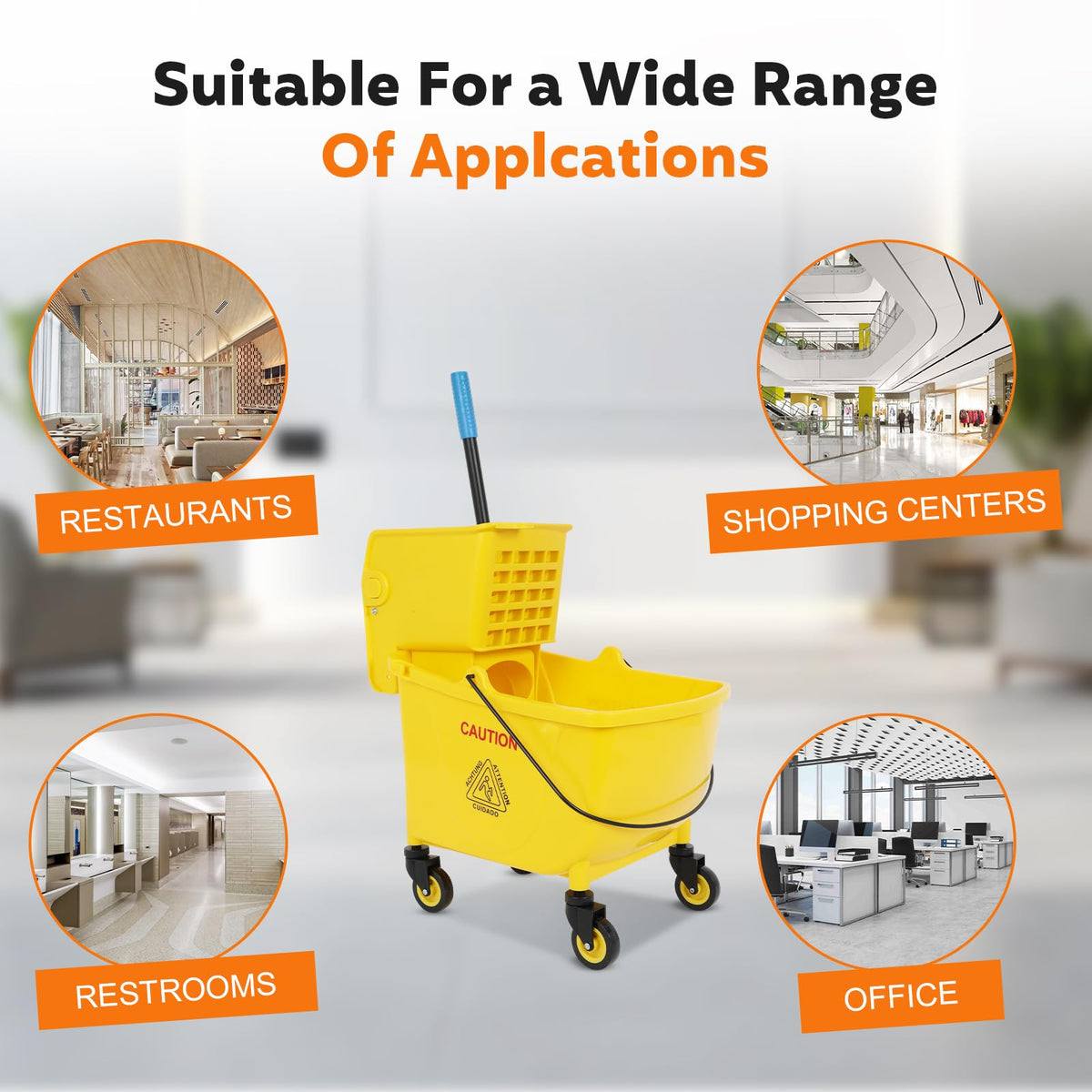 Commercial Mop Bucket with Wringer, 35 Quart Mop and Bucket Set P518