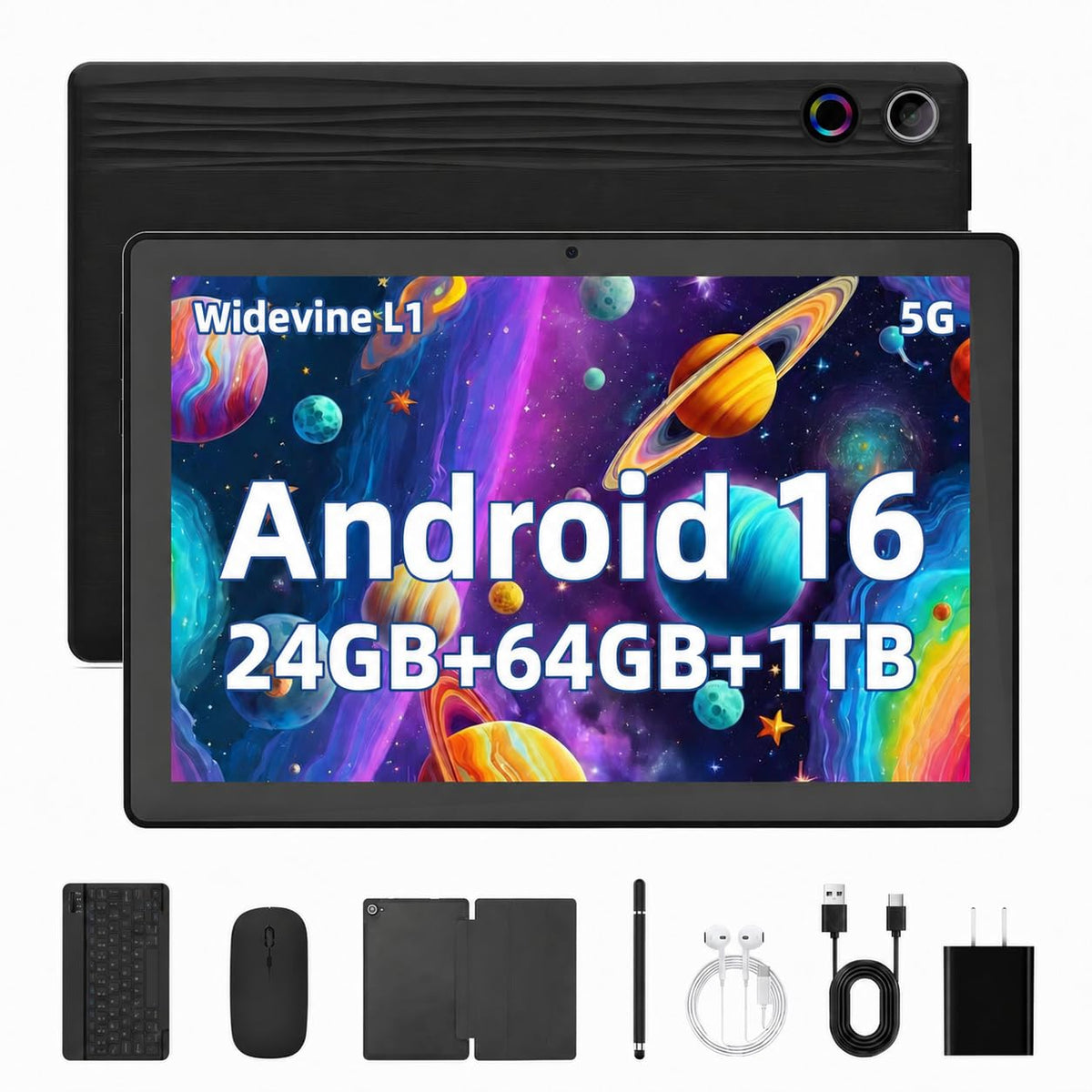 Android 16 10 Inch Tablet with Keyboard Mouse Pen Protective Case O8343