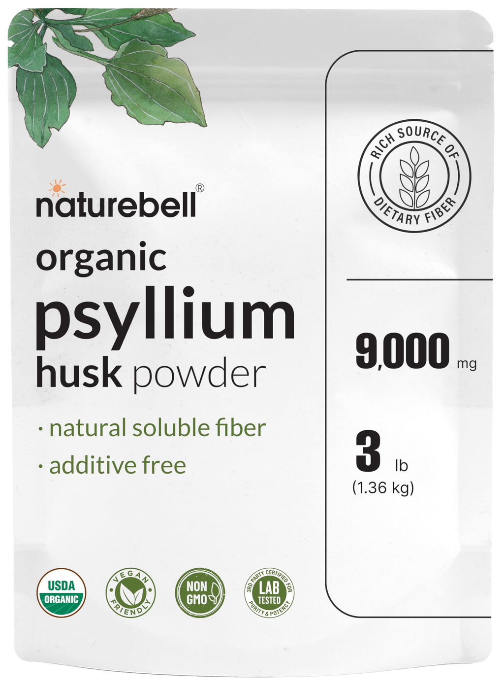 Organic Psyllium Husk Fiber Powder, 3lb, Unflavored A102232