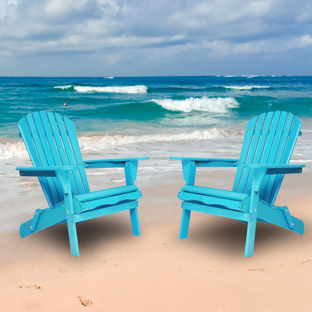 Light Blue Solid Cedar Wood Folding Adirondack Chair Set of 2 U73933