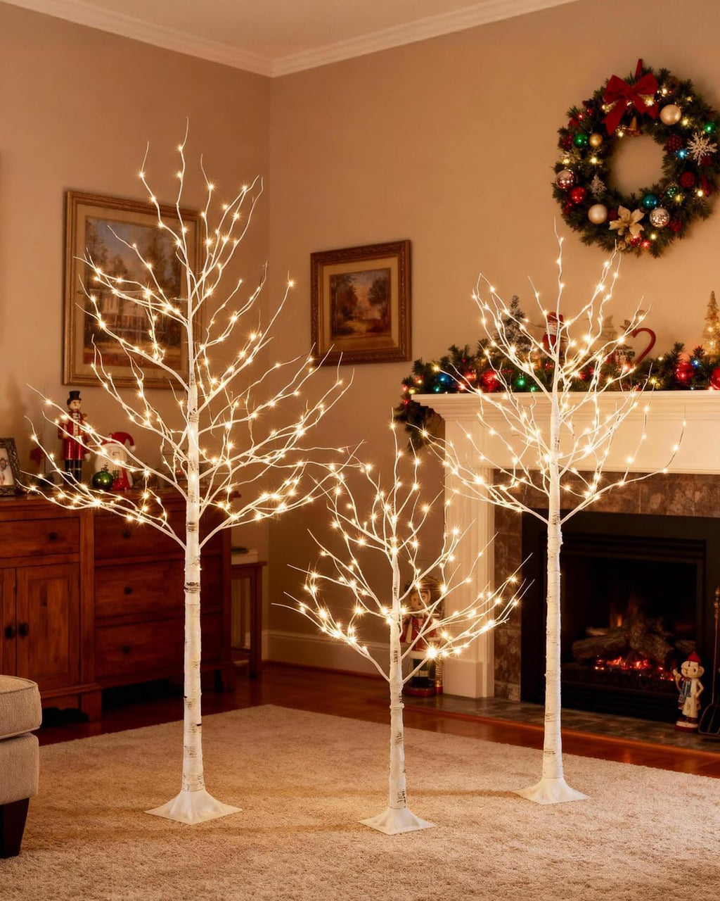 Lighted Birch Tree Set 4ft 6ft 8ft 512 Warm White LEDs X36261