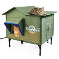Heated Outdoor Cat House with Elevated Base Y28200