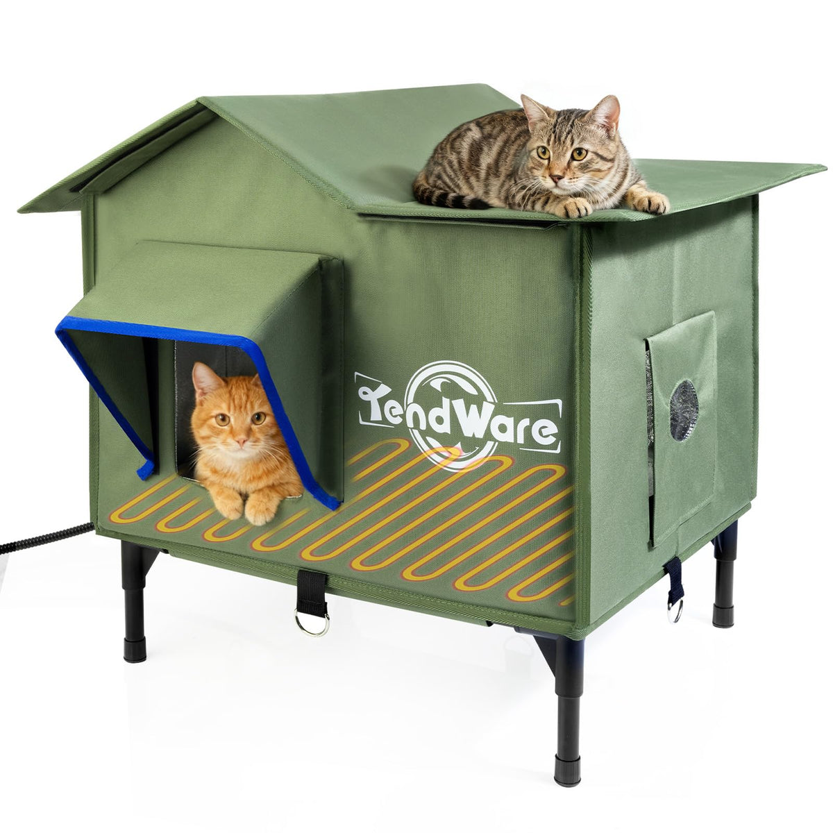 Heated Outdoor Cat House with Elevated Base Y28200
