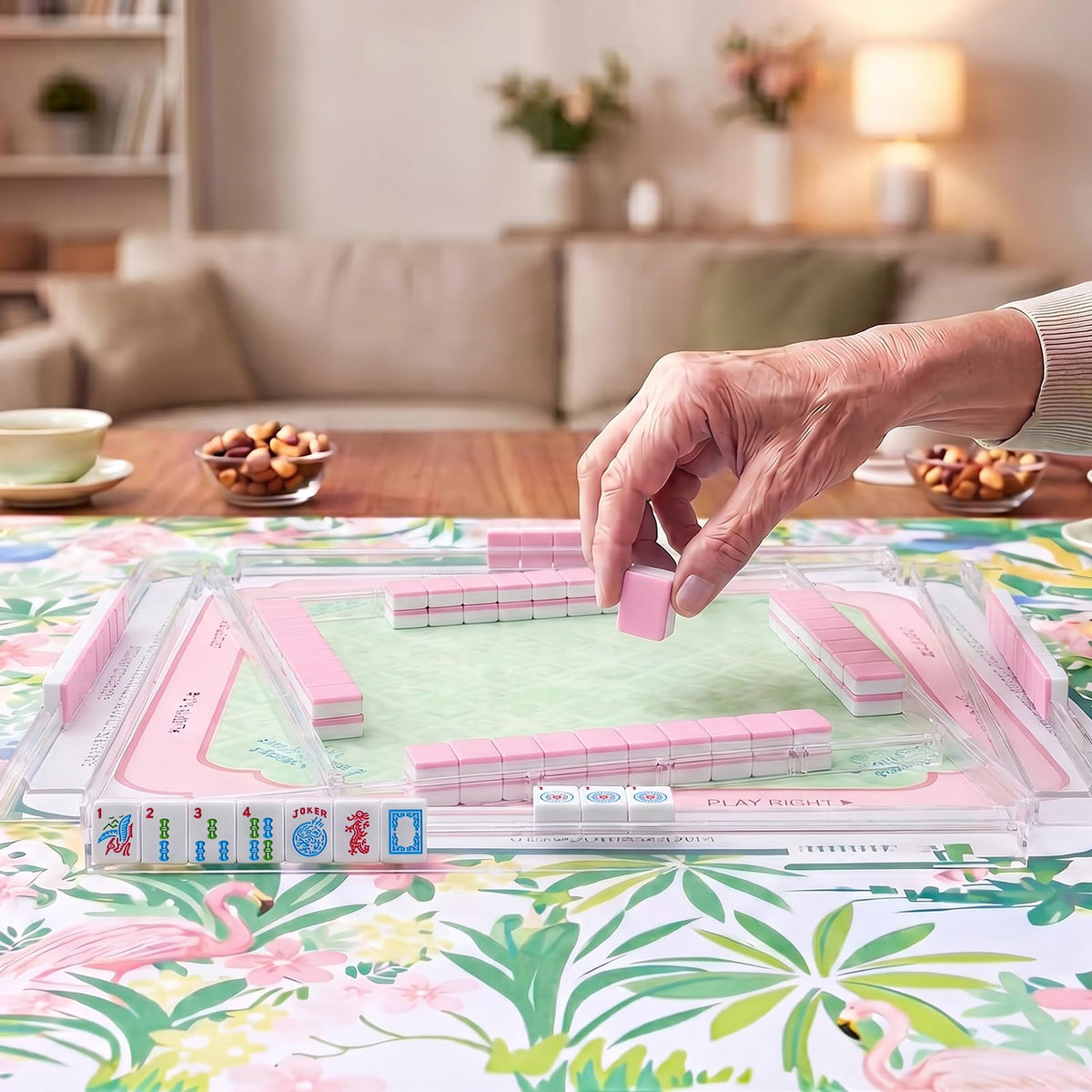 166 Pink Mahjong Set with Bag and 4 Racks Z893