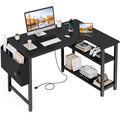 Black 40 Inch L Shaped Corner Computer Desk with Power Outlet V91896