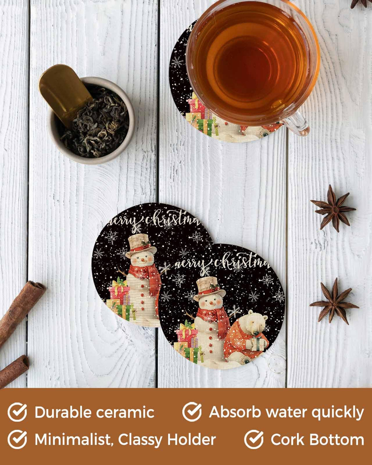 Set of 6 Absorbent Ceramic Stone Coasters with Holder H575557