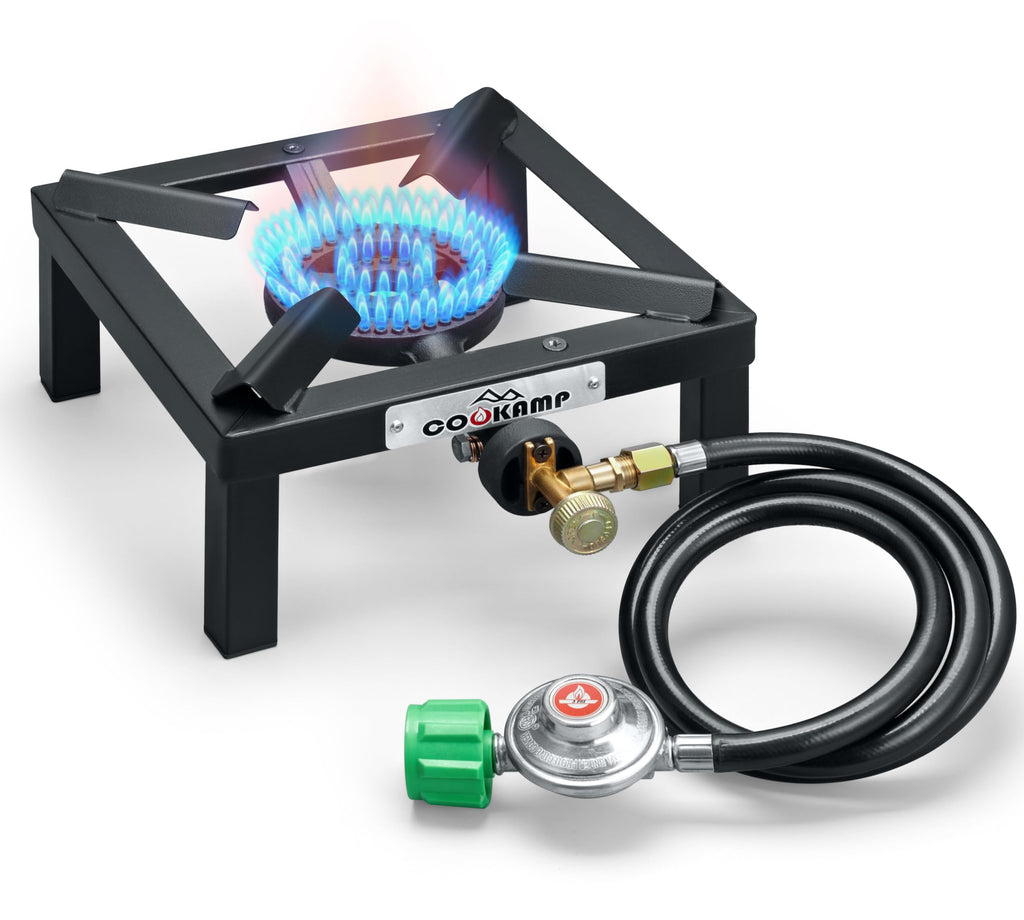 Single High Pressure Propane Camp Stove with Adjustable Regulator and Hose B63044