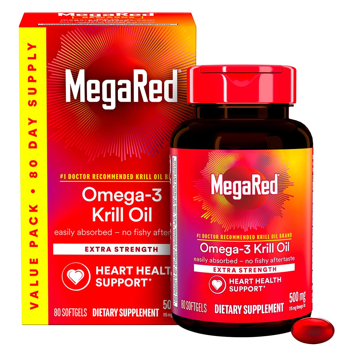 500mg Omega-3 Krill Oil Softgels 80 Count 2 Pack C42935