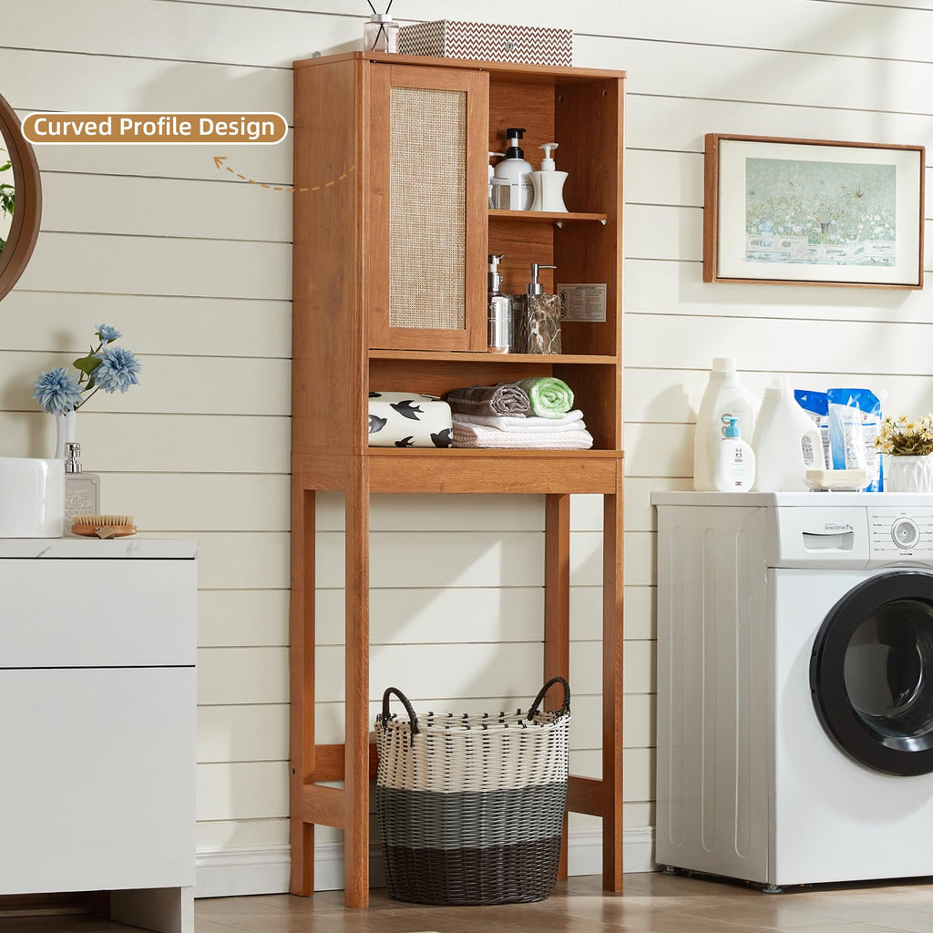 68" Over the Toilet Storage Cabinet with Rattan Sliding Door X150684