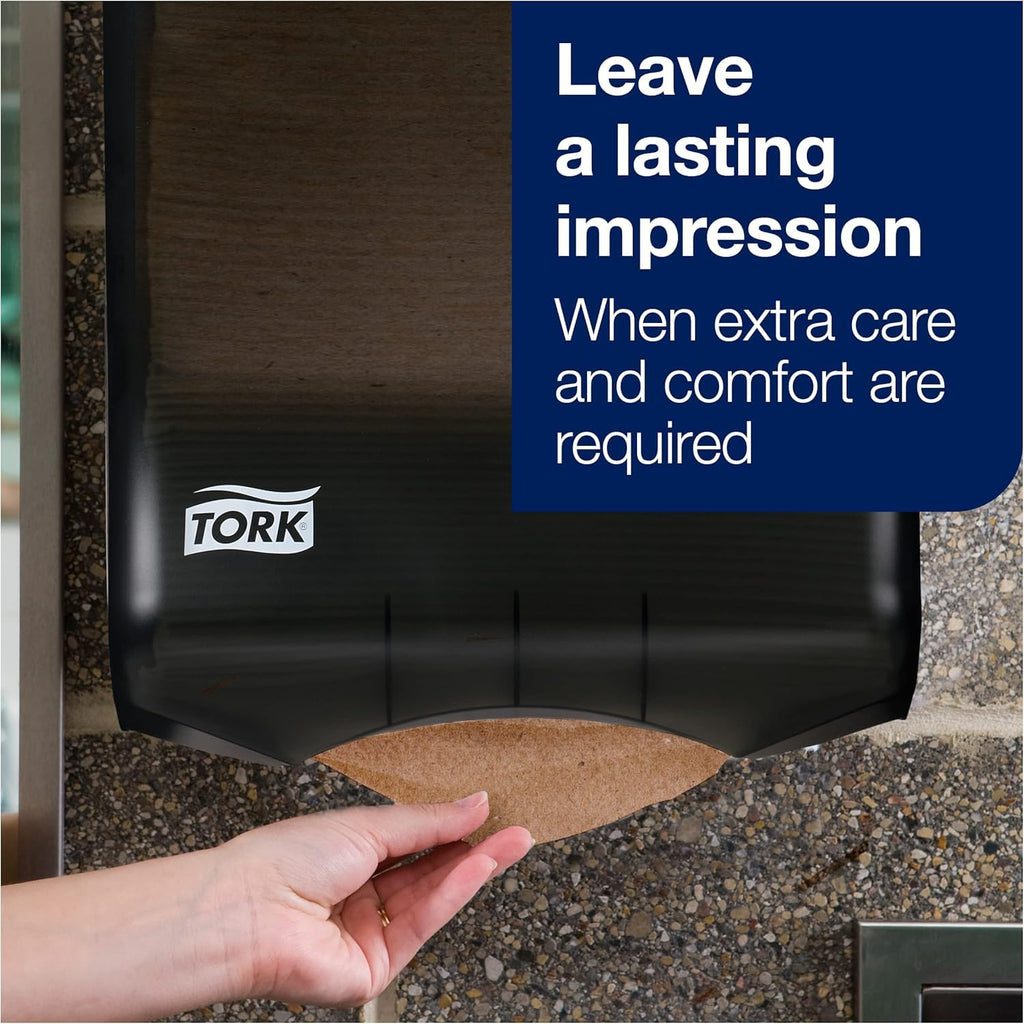 Black Multifold Hand Towel Dispenser and Natural Recycled Hand Towels R174