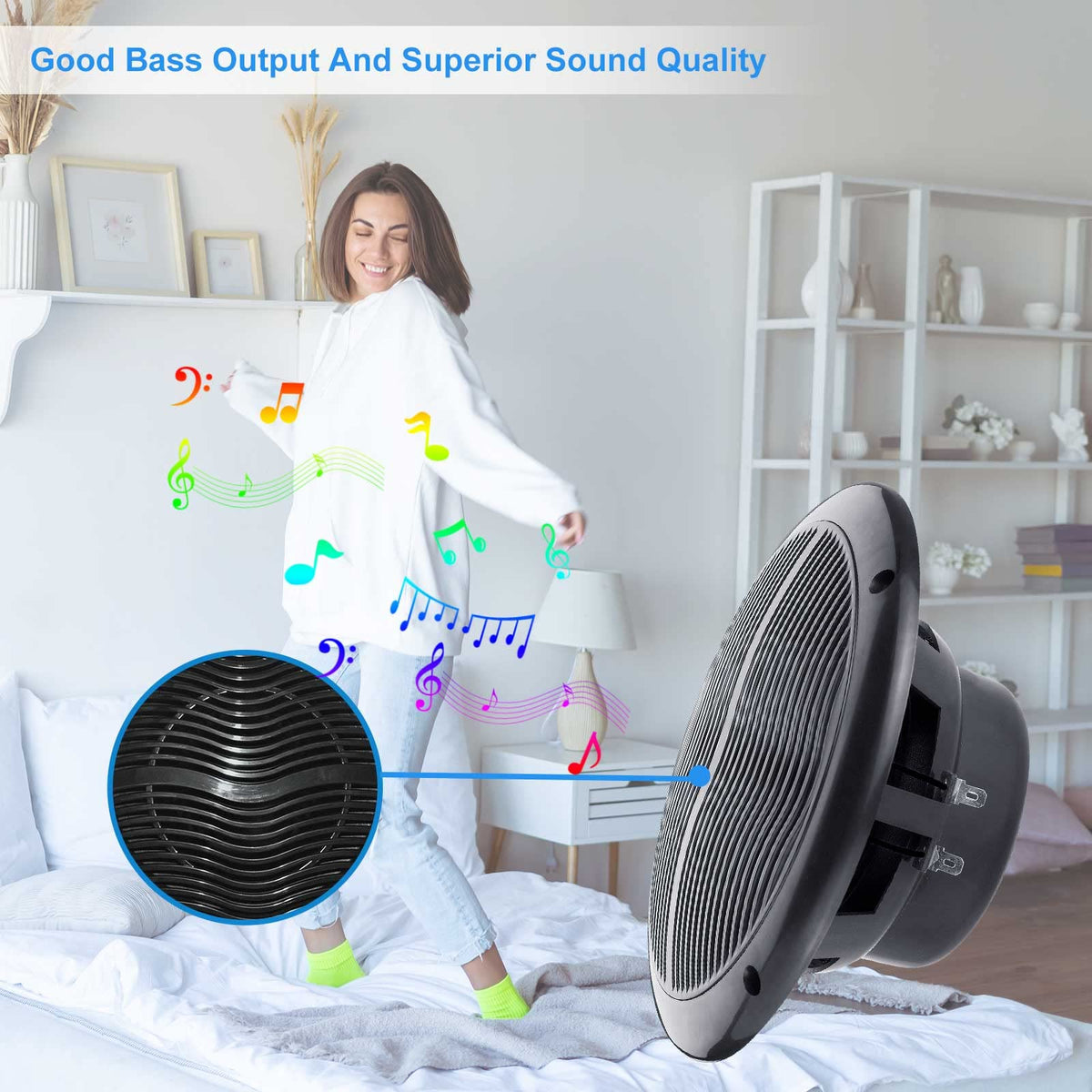 6.5 Inch Marine Bluetooth Speakers 2 Way 120W Peak Boat Speakers Pair Black T579041