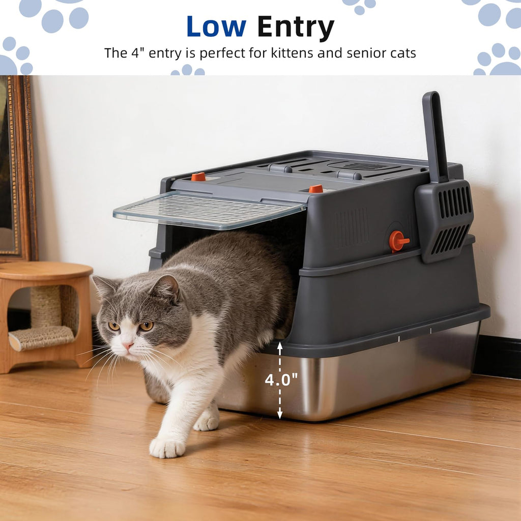 Stainless Steel Covered Cat Litter Box with High Sides C98887