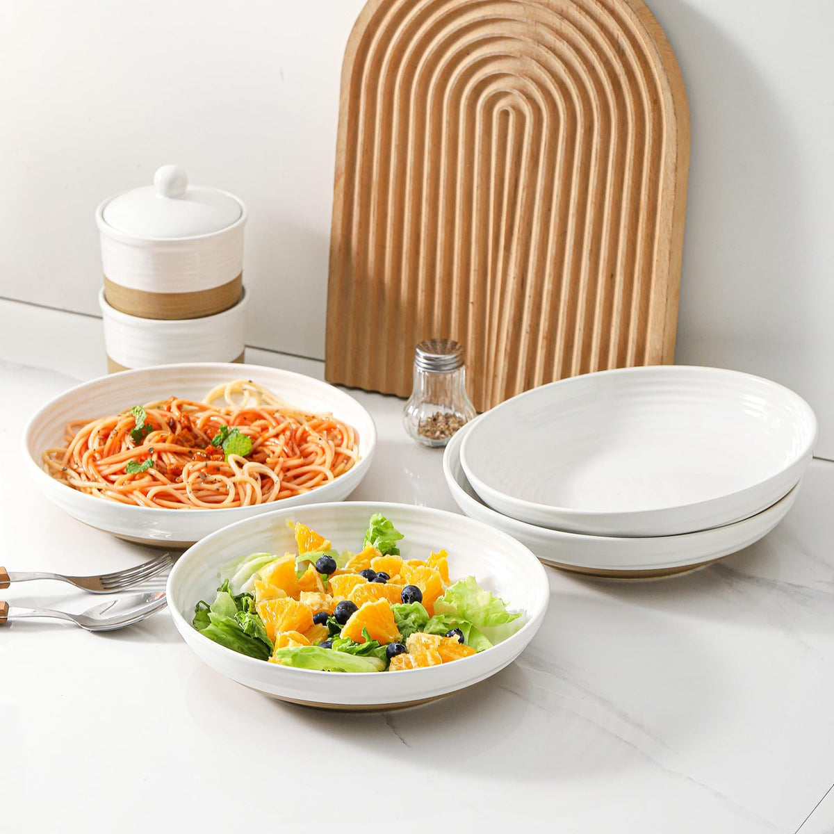 Ceramic Pasta Bowls Set of 4, 8.7 Inch White C694953