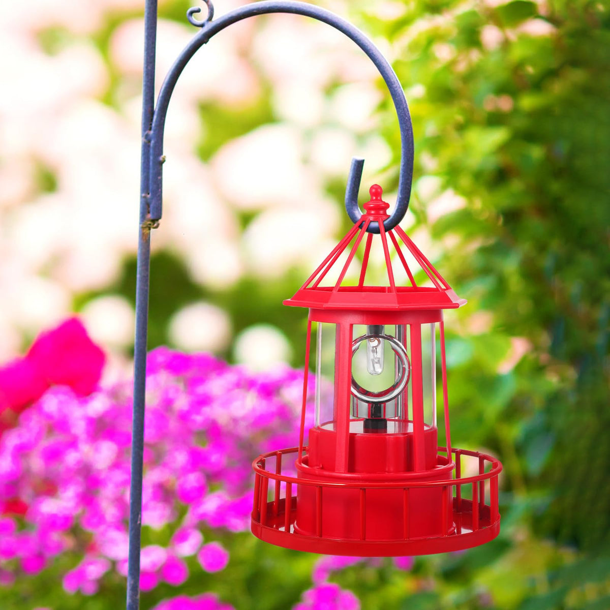 Solar Lighthouse Rotating Beacon Light Red Iron T1364