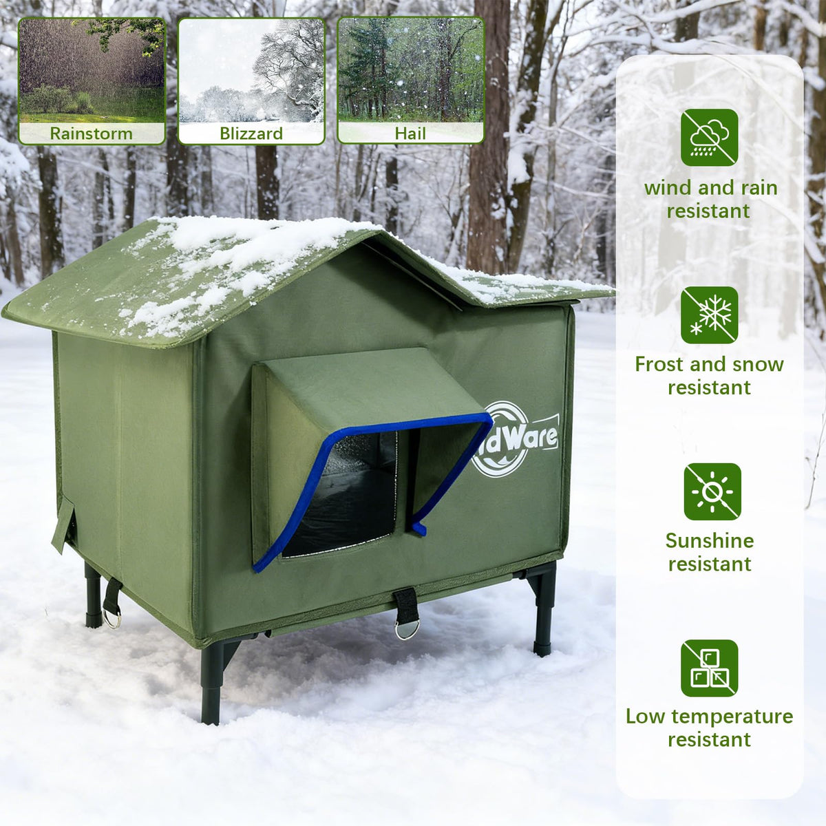 Heated Outdoor Cat House with Elevated Base Y28200