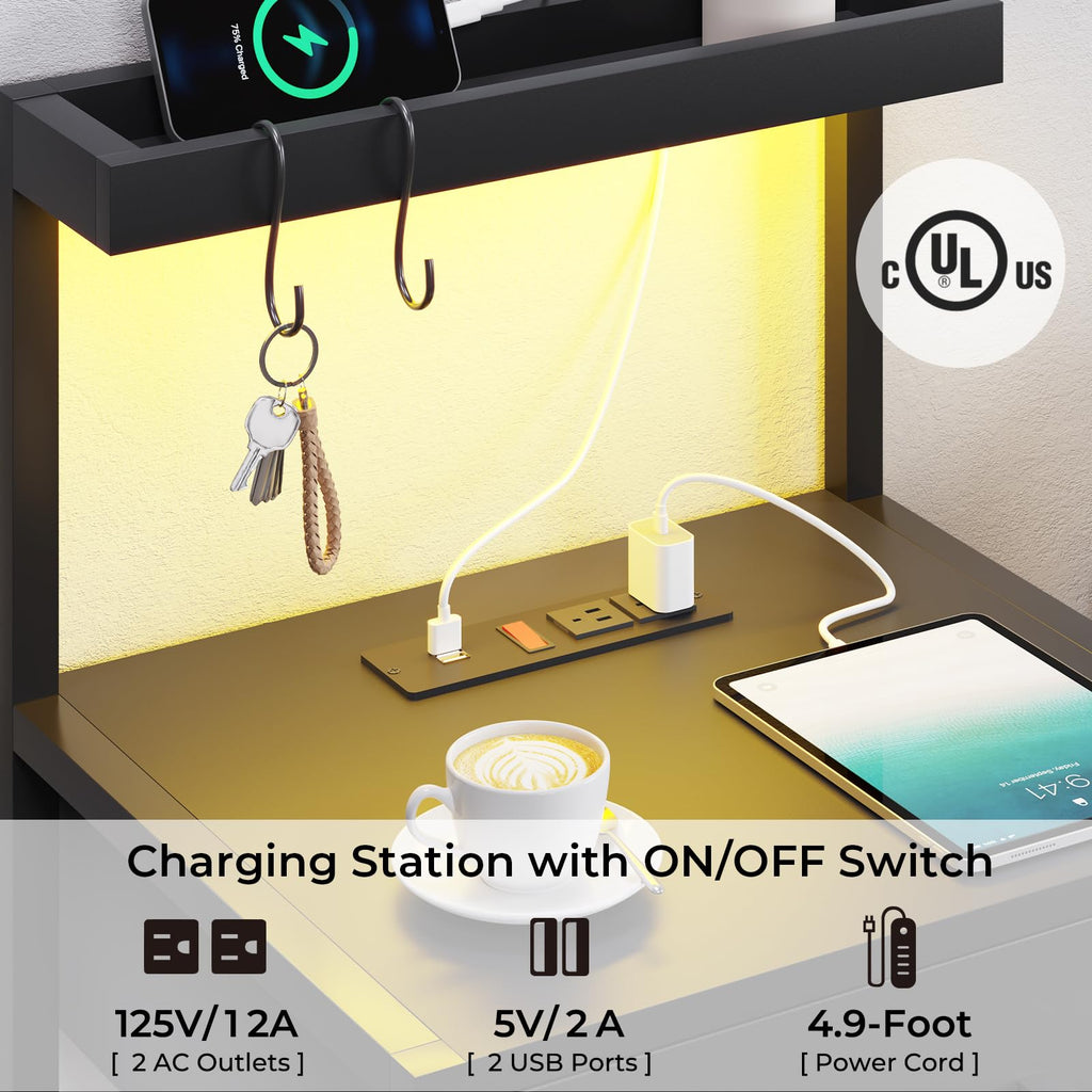 Black 3 Drawer Nightstand with Charging Station Q827253