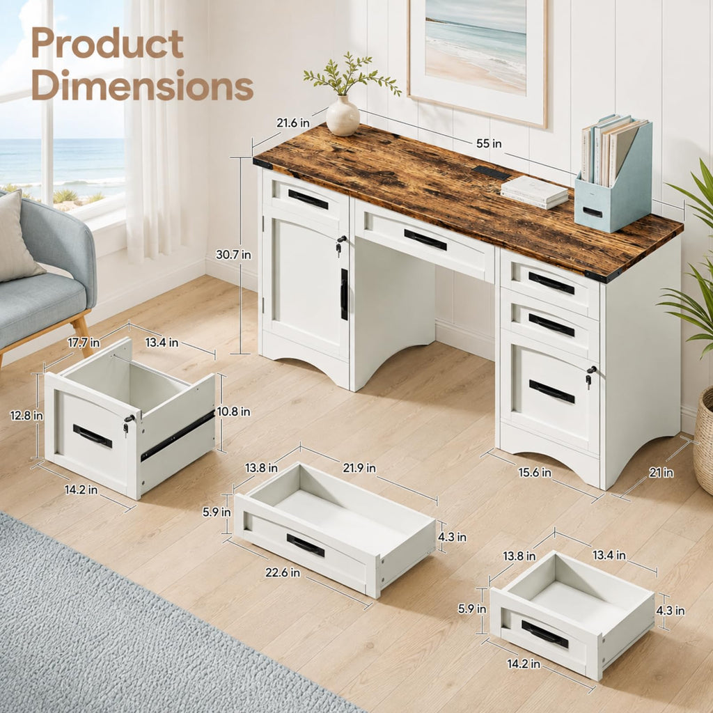 47 Inch Computer Desk with Hutch and 4 Drawers A2148