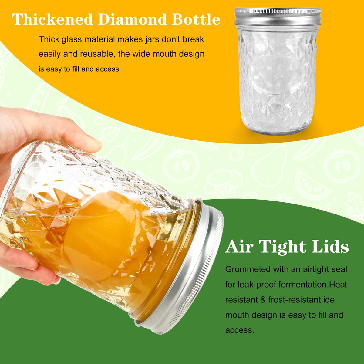 16oz Wide Mouth Mason Jars with Lids 6 Pack X892