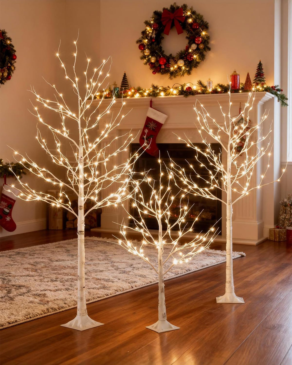 Lighted Birch Tree Set 4ft 6ft 8ft 512 Warm White LEDs X36261