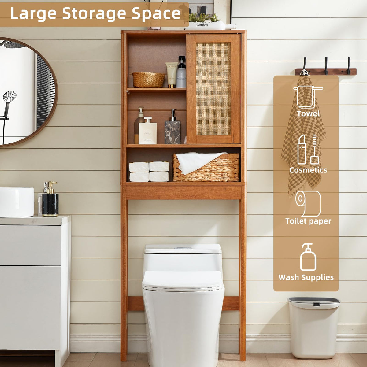 68" Over the Toilet Storage Cabinet with Rattan Sliding Door X150684