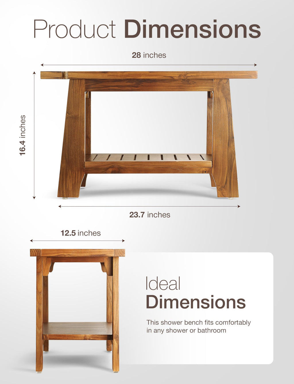 28" Teak Shower Bench with Storage Towel Shelf A512389