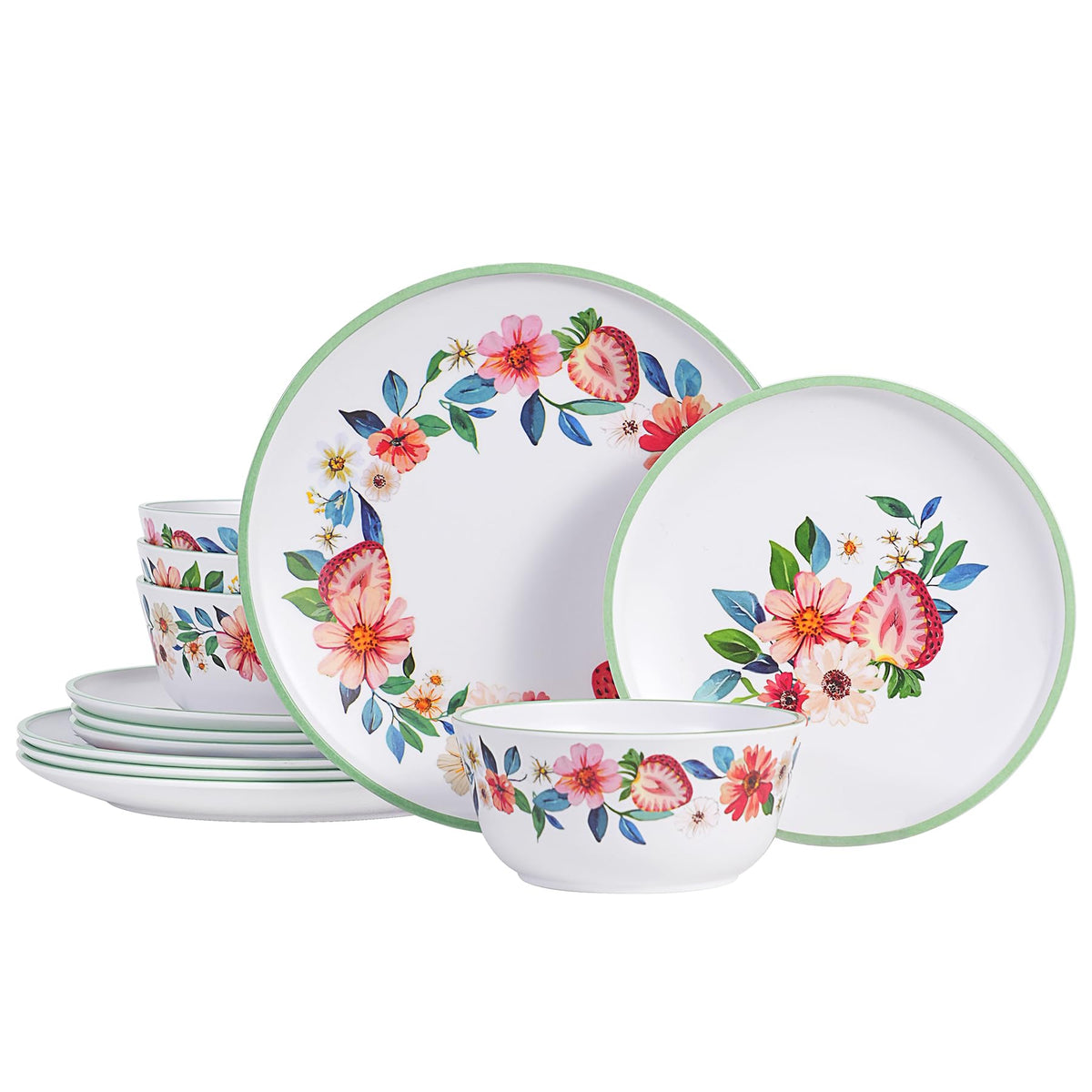 12-Piece Strawberry Melamine Dinnerware Set B3310