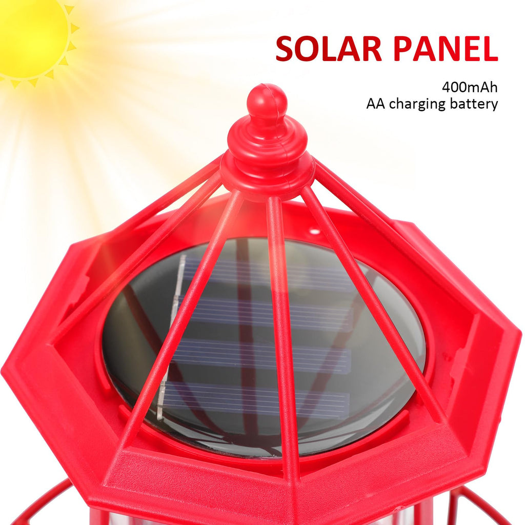 Solar Lighthouse Rotating Beacon Light Red Iron T1364