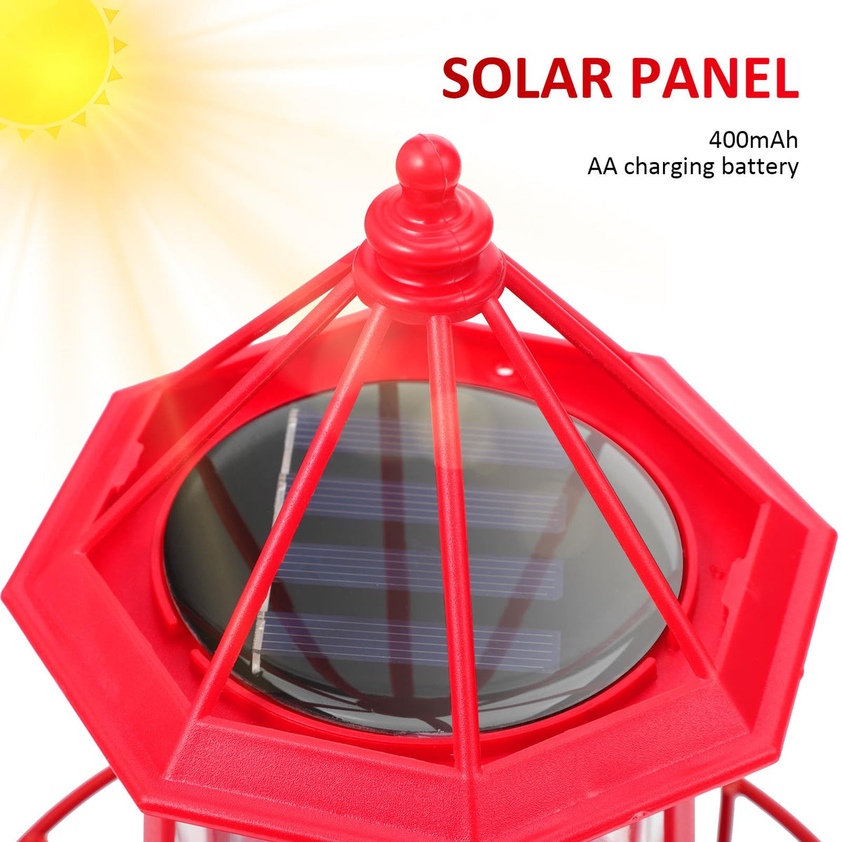 Solar Lighthouse Rotating Beacon Light Red Iron T1364