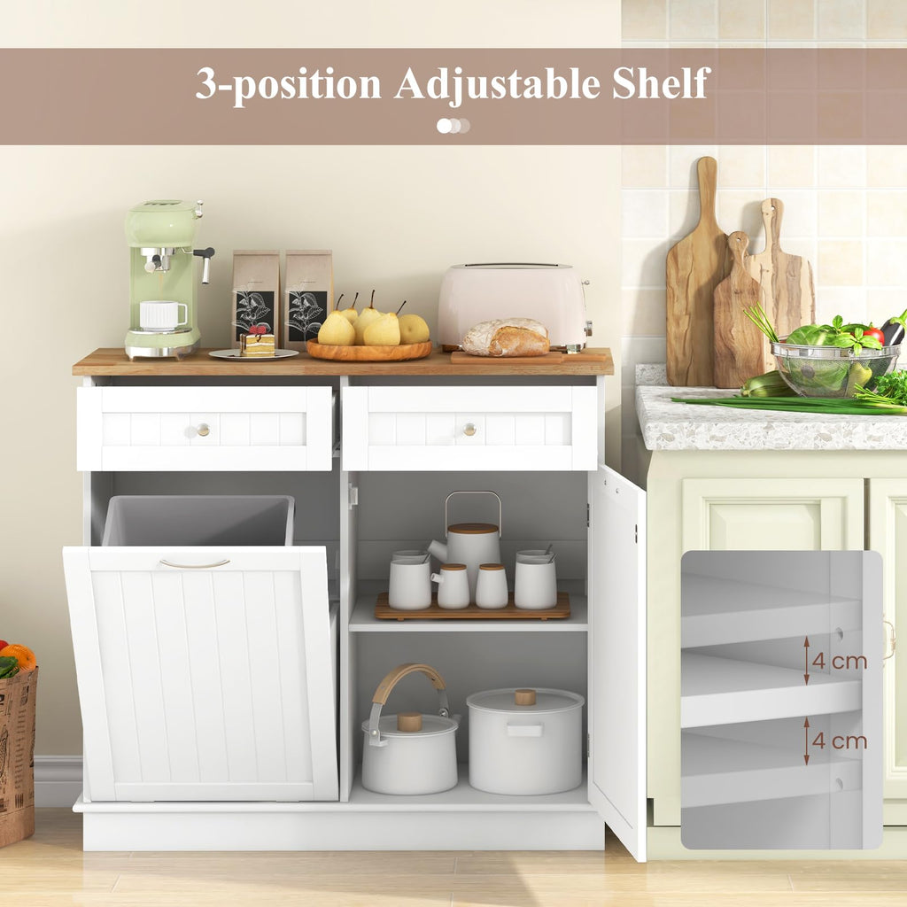 White Wooden Tilt Out Trash Bin Cabinet with Drawers G977