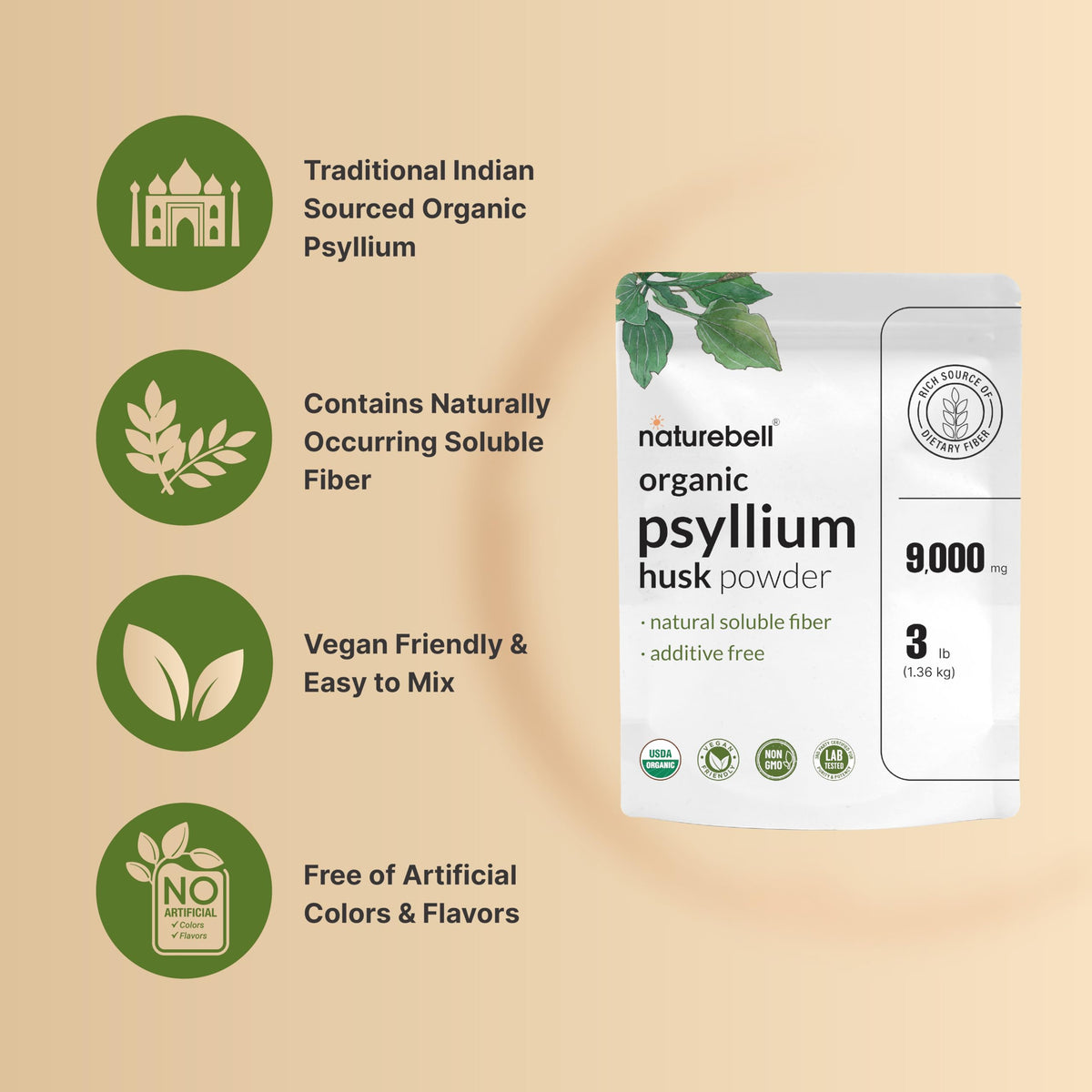 Organic Psyllium Husk Fiber Powder, 3lb, Unflavored A102232