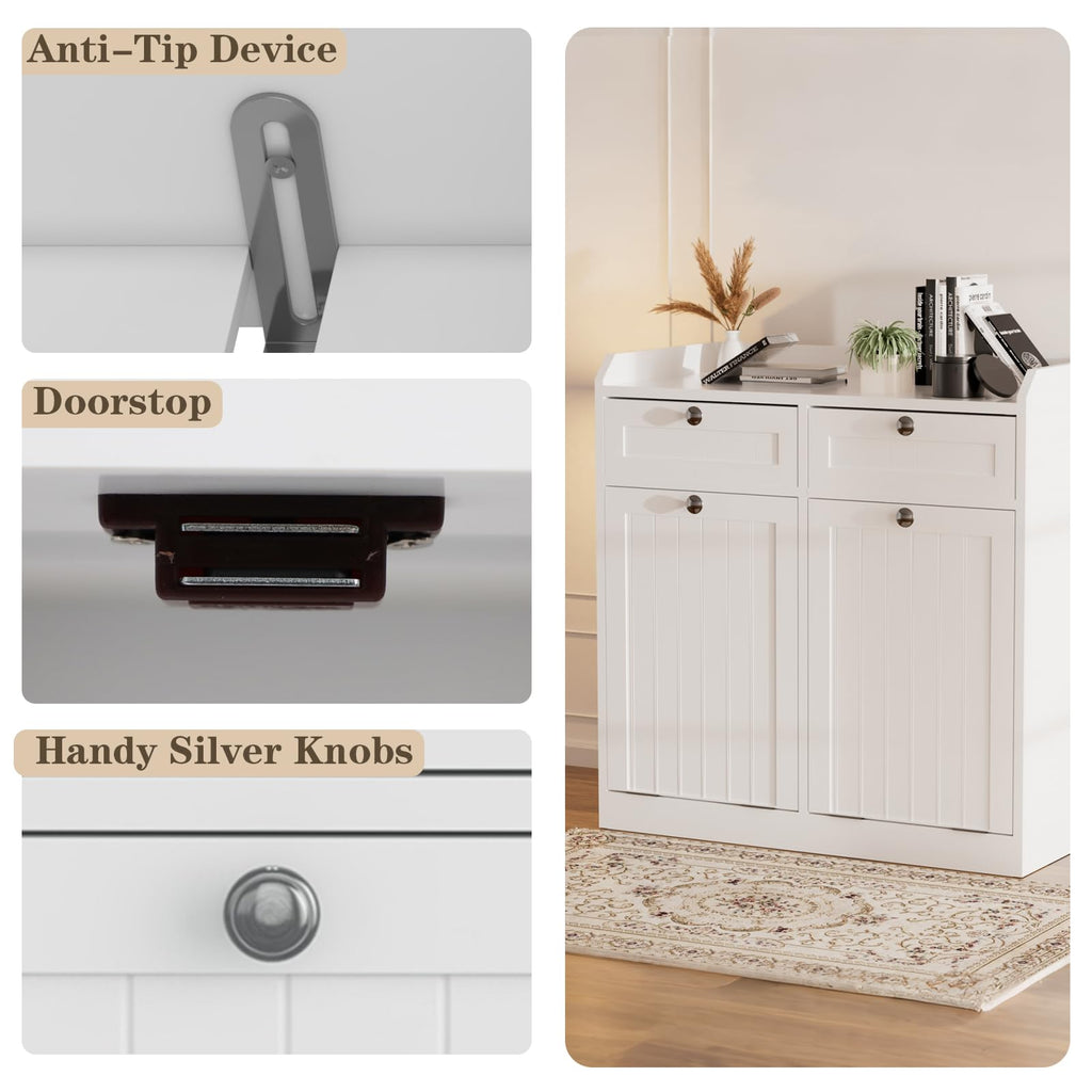White 2 x 8 Gallon Double Tilt Out Trash Can Cabinet Y9848