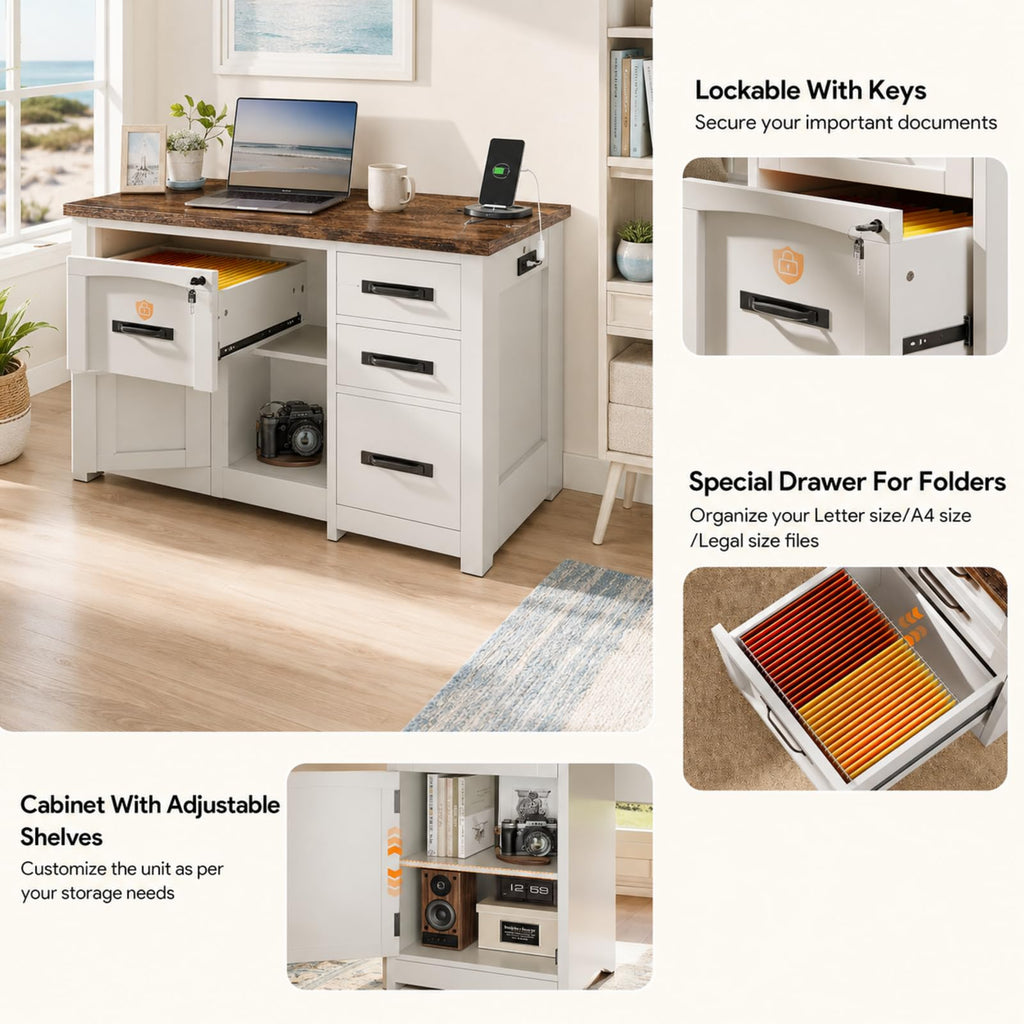 47 Inch Computer Desk with Hutch and 4 Drawers A2148