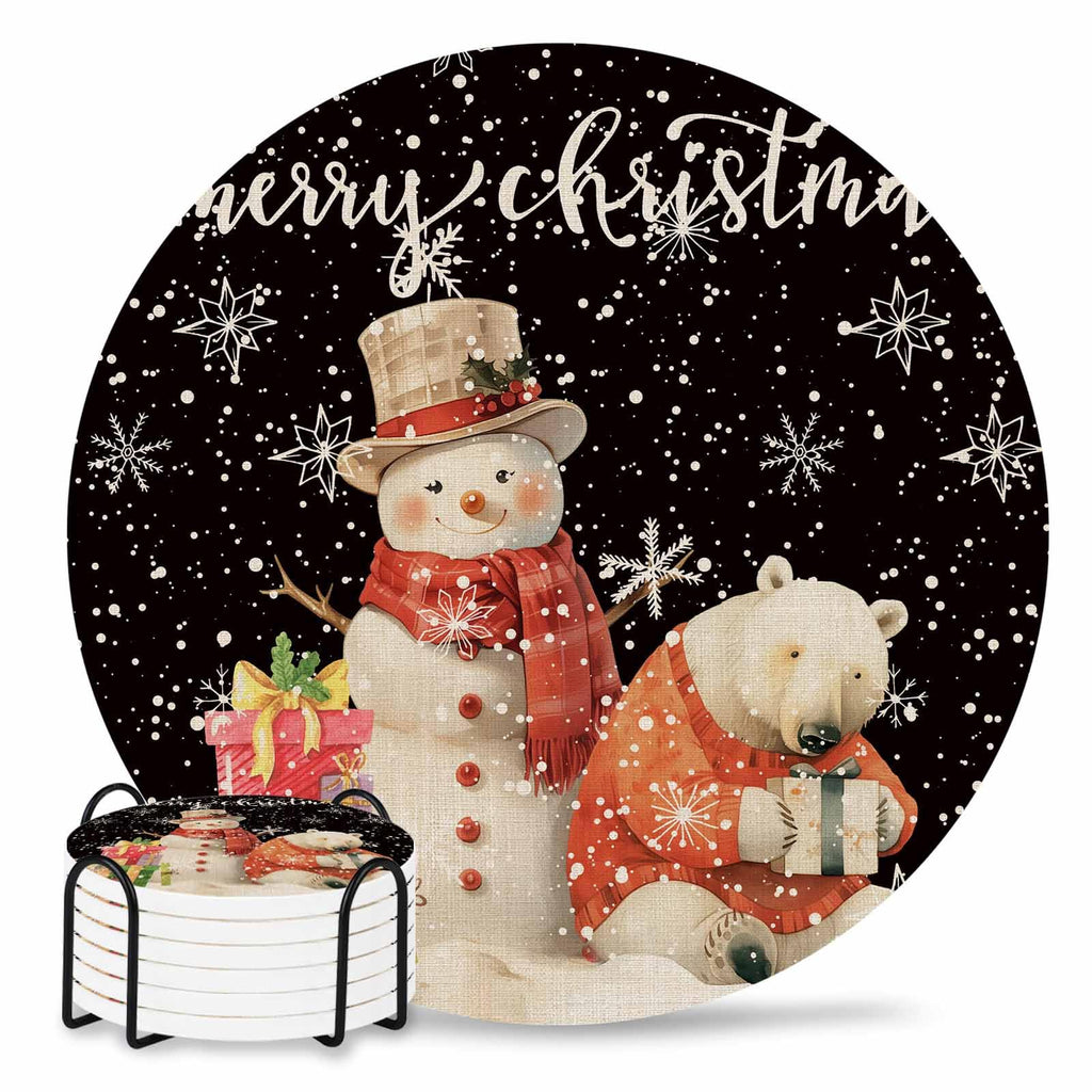 Set of 6 Absorbent Ceramic Stone Coasters with Holder H575557