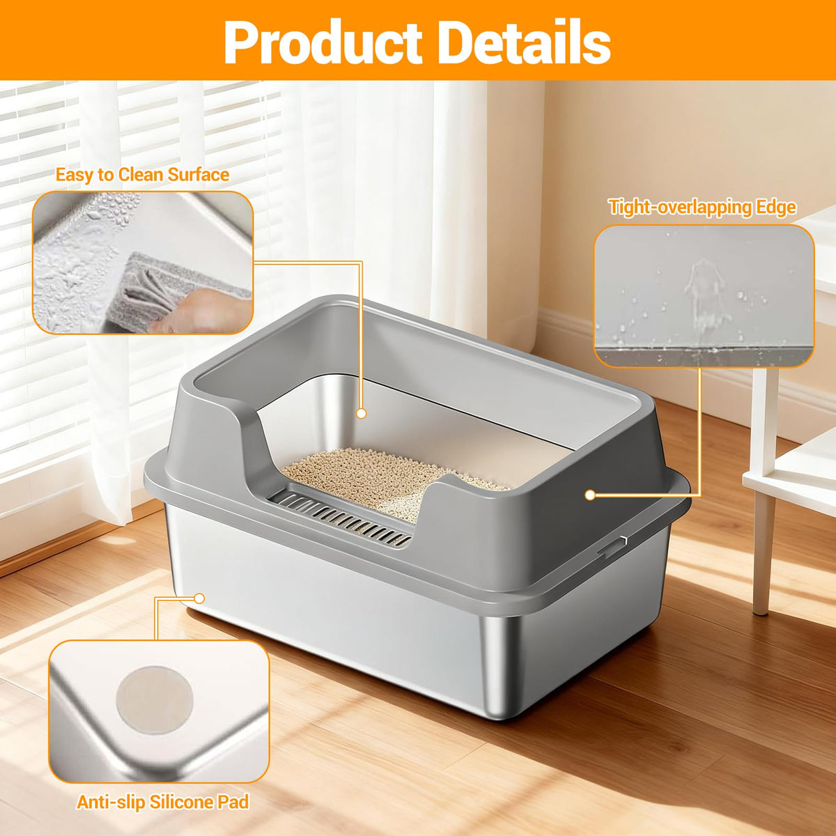 XL Enclosed Stainless Steel Cat Litter Box with Lid S11660