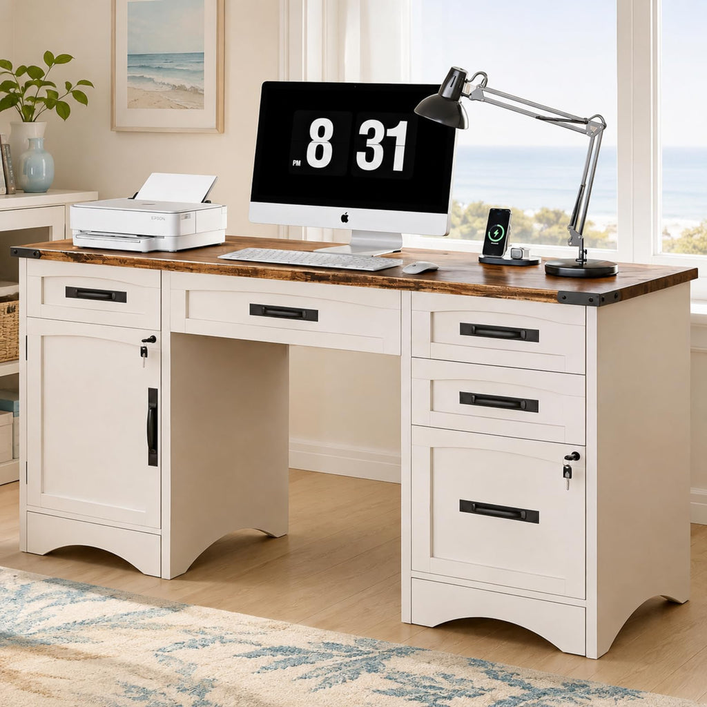 47 Inch Computer Desk with Hutch and 4 Drawers A2148
