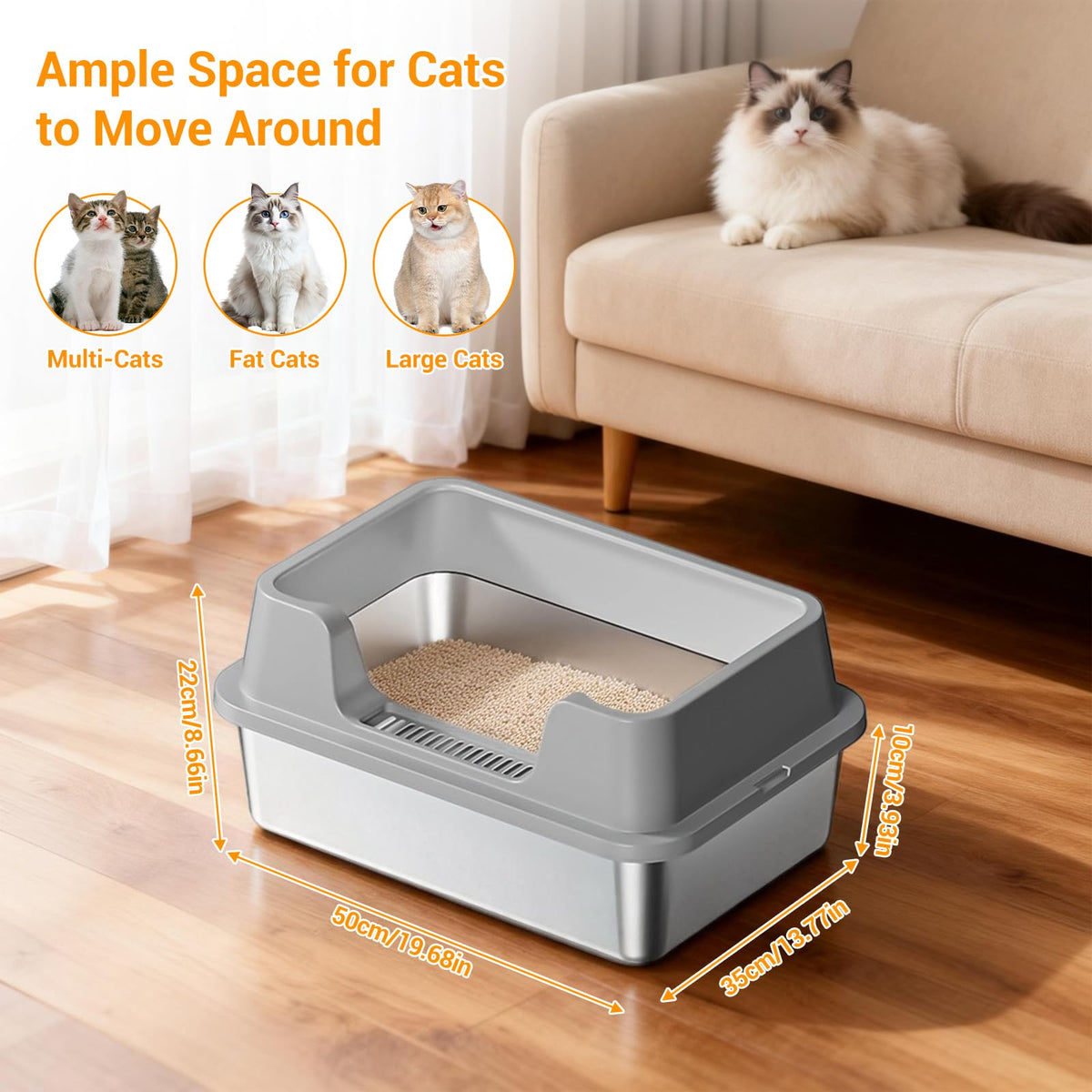 XL Enclosed Stainless Steel Cat Litter Box with Lid S11660