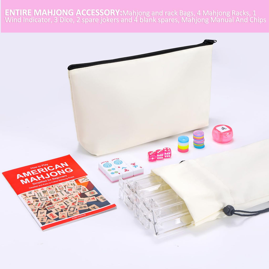 166 Pink Mahjong Set with Bag and 4 Racks Z893