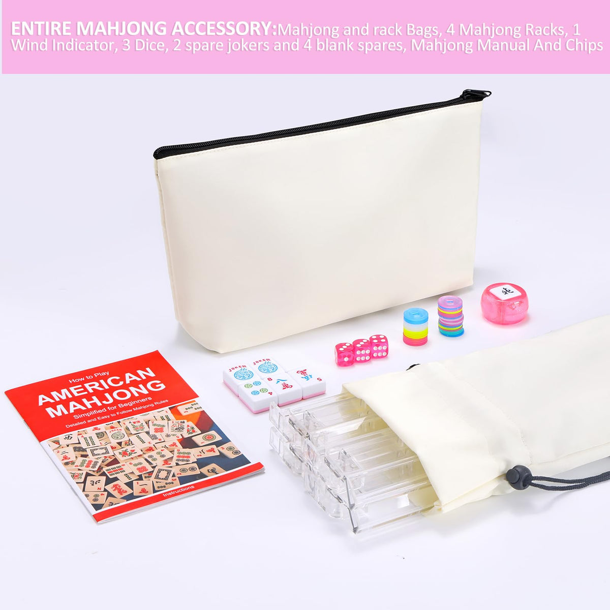 166 Pink Mahjong Set with Bag and 4 Racks Z893