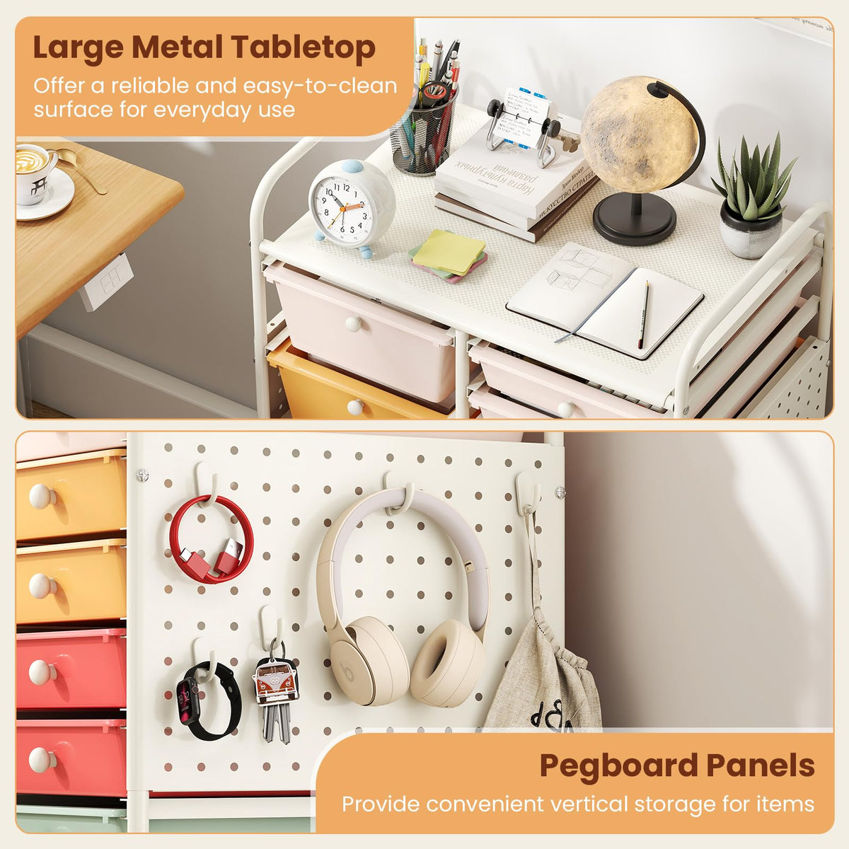 15 Drawer Rolling Storage Cart with Metal Tabletop P3510