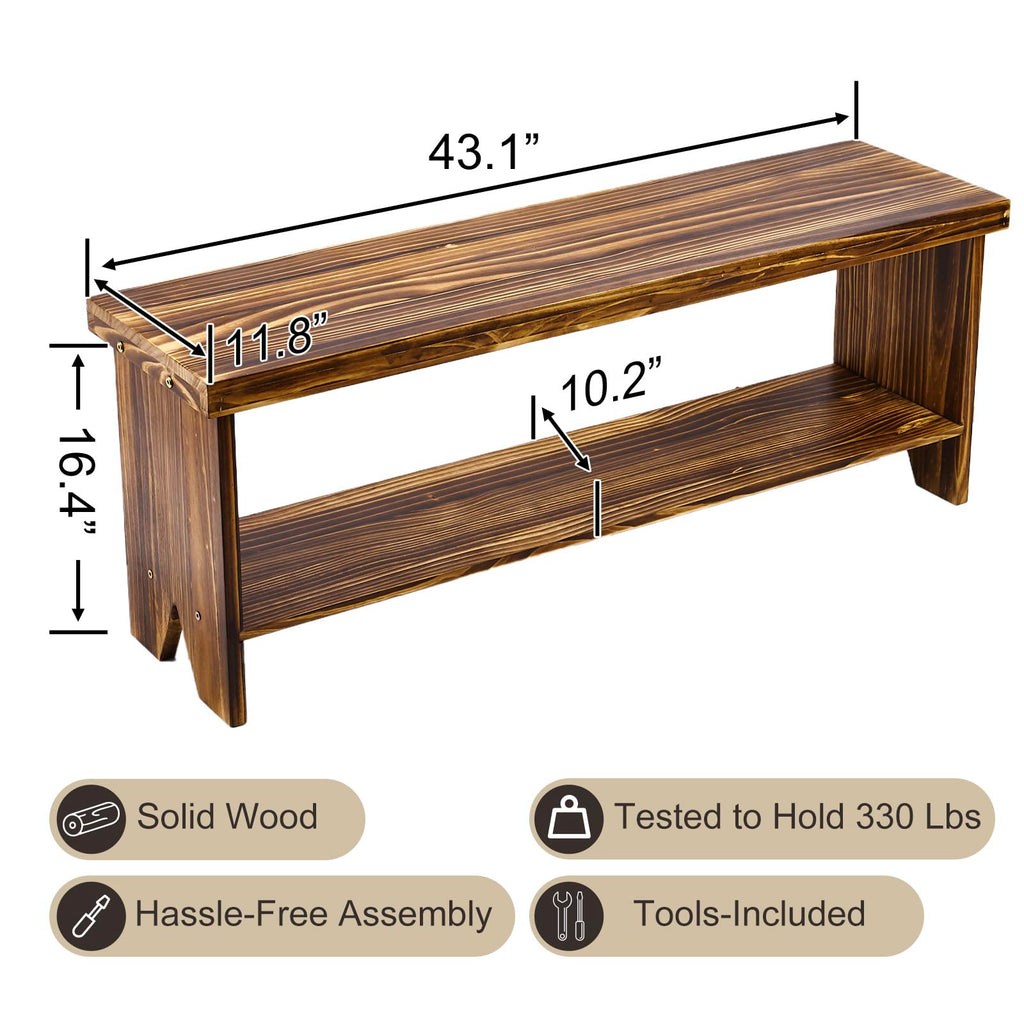 Solid Wood Entryway Bench with Storage Shelf B9202