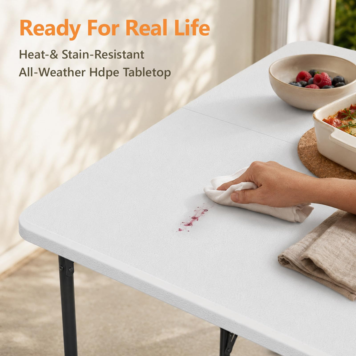 36" White Folding Card Table with Carrying Handle N250876