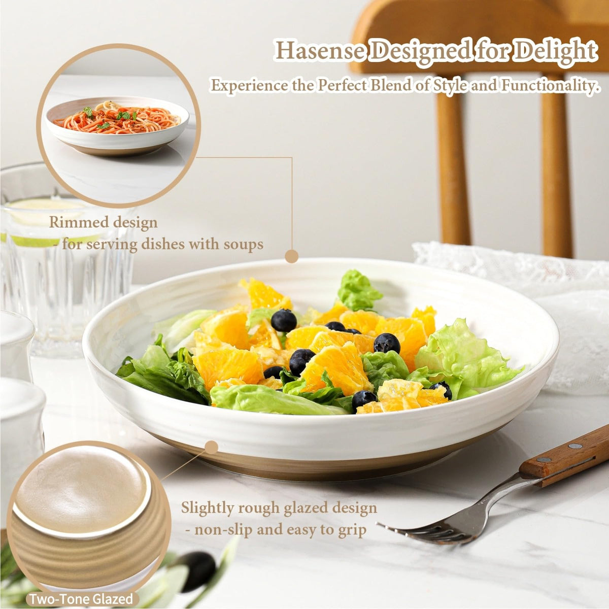 Ceramic Pasta Bowls Set of 4, 8.7 Inch White C694953