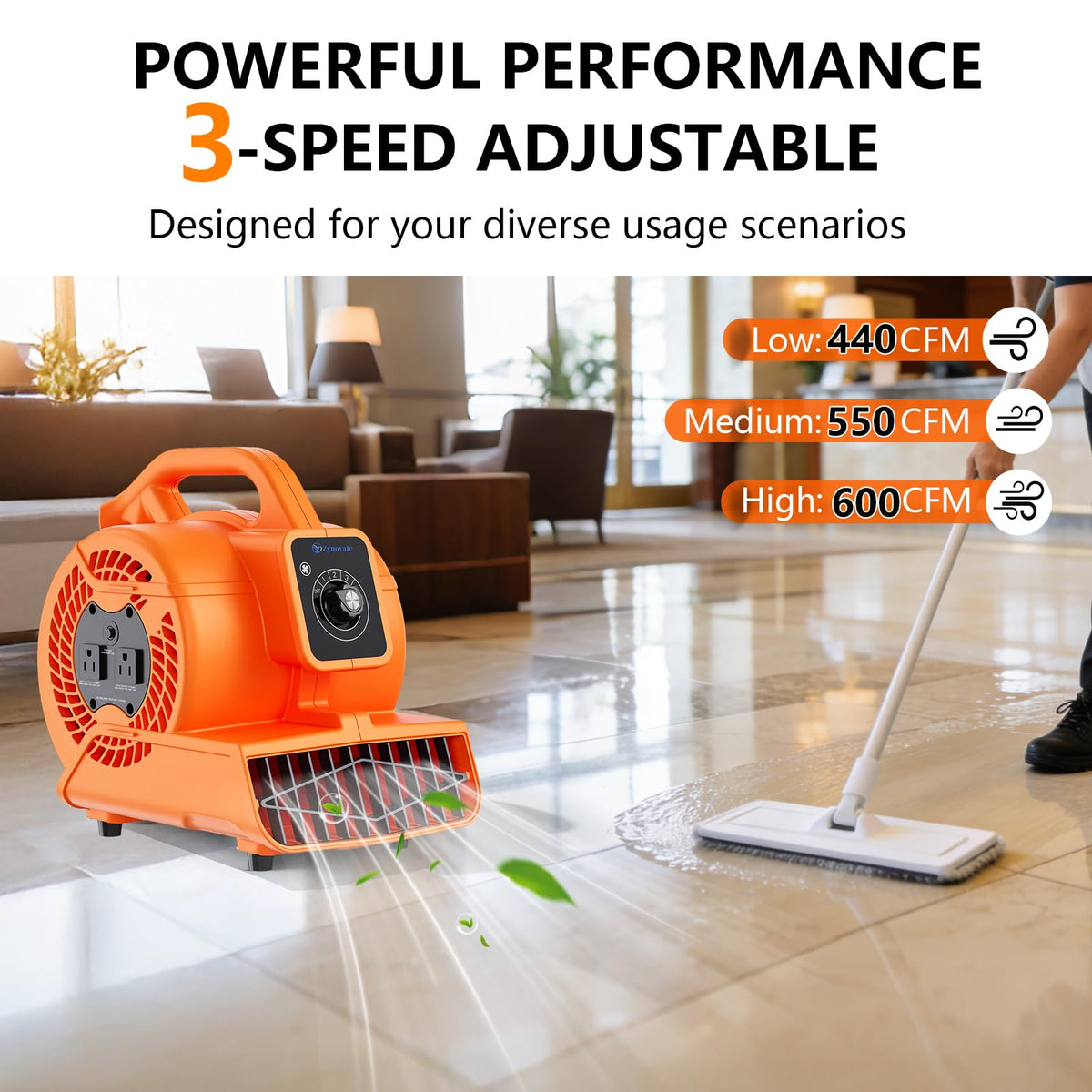 1/6 HP 600 CFM Portable Air Mover Blower Fan K30139