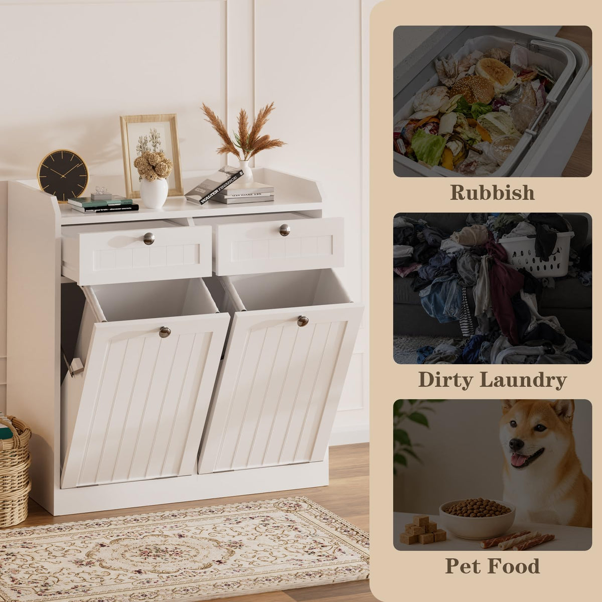 White 2 x 8 Gallon Double Tilt Out Trash Can Cabinet Y9848