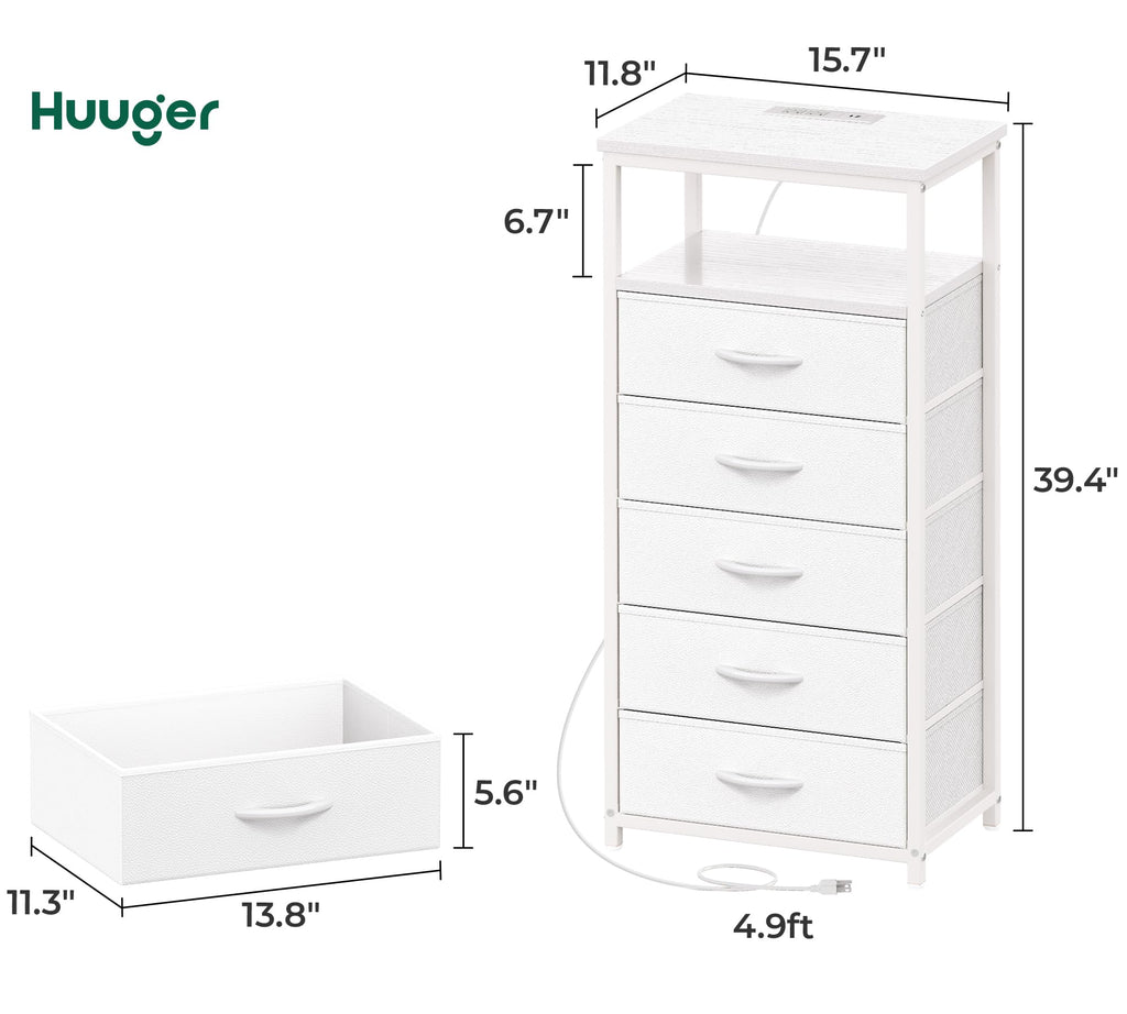 White 5 Drawer Dresser with Charging Station M1188