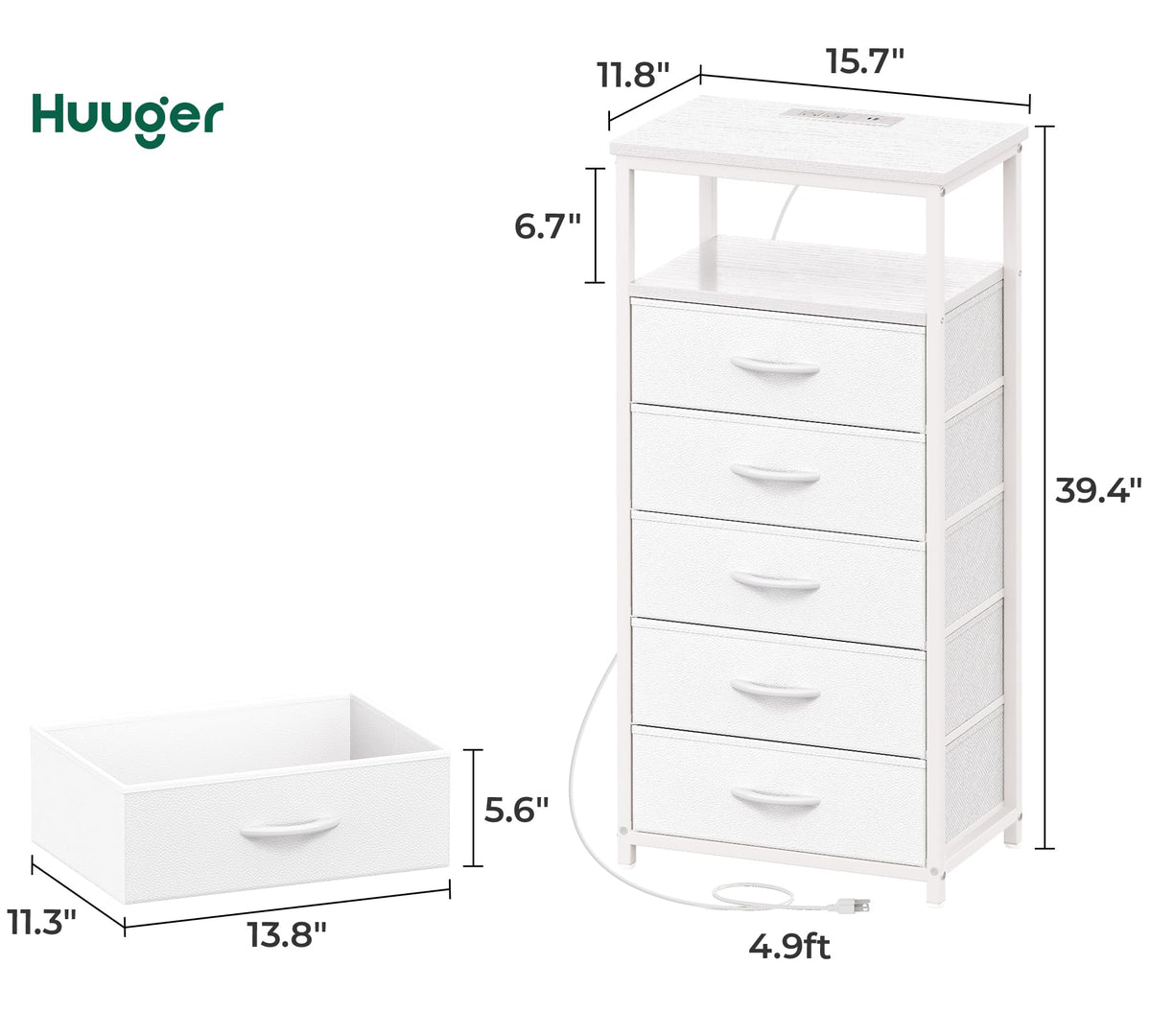 White 5 Drawer Dresser with Charging Station M1188