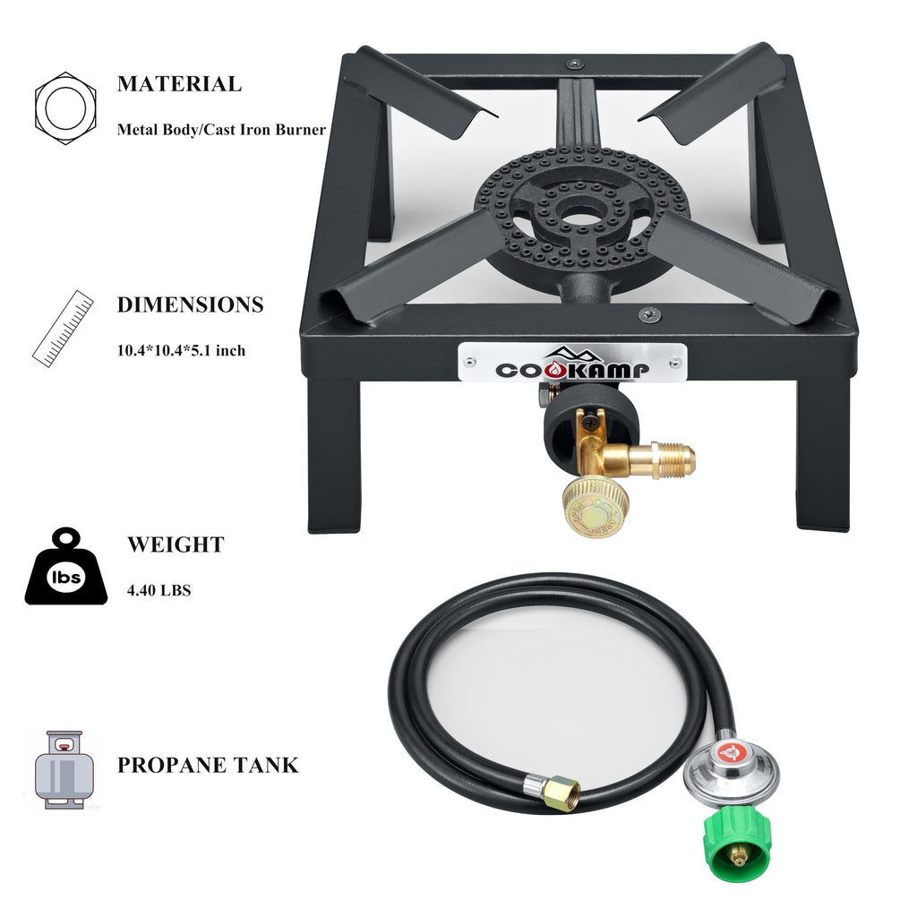 Single High Pressure Propane Camp Stove with Adjustable Regulator and Hose B63044